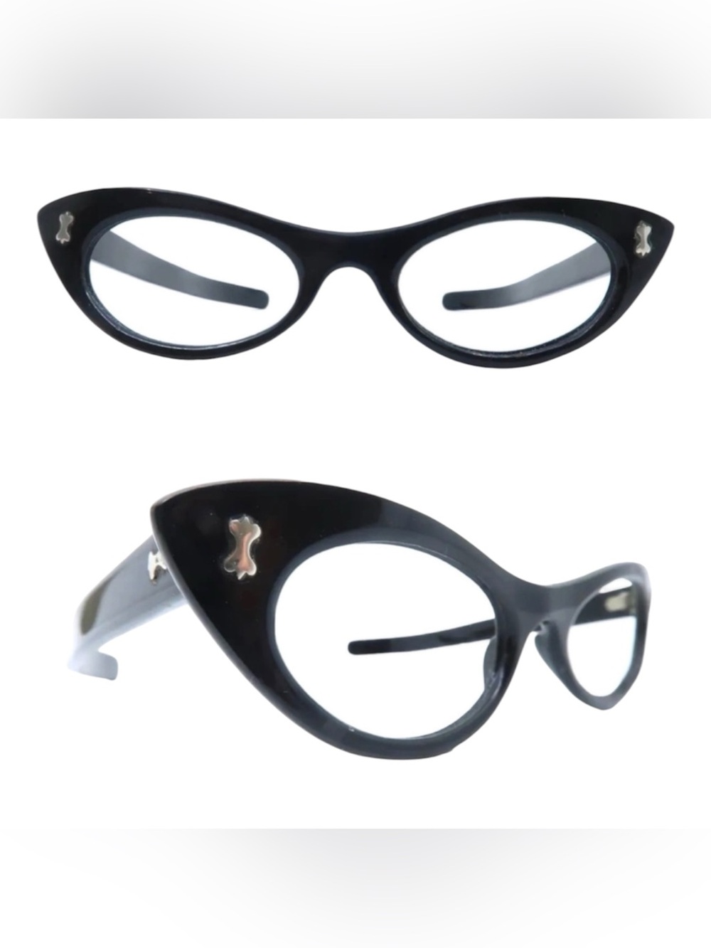 Fabulous 1950’s French Extreme Cateye Eyeglasses in Black, Handmade in France